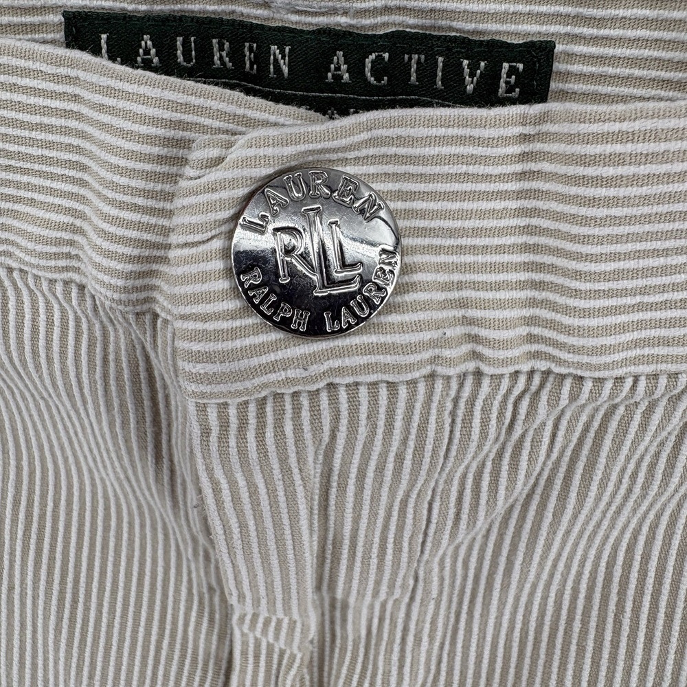 Lauren Ralph Lauren Active Bermuda Shorts Beige Pinstripe Preppy Coastal 16 - Picture 2 of 10